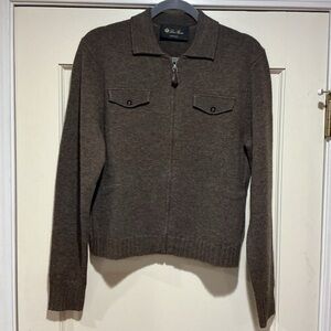 NWOT Loro Piana Brown Cashmere Zipped Sweater, Size 40 (pit to pit 20 in)